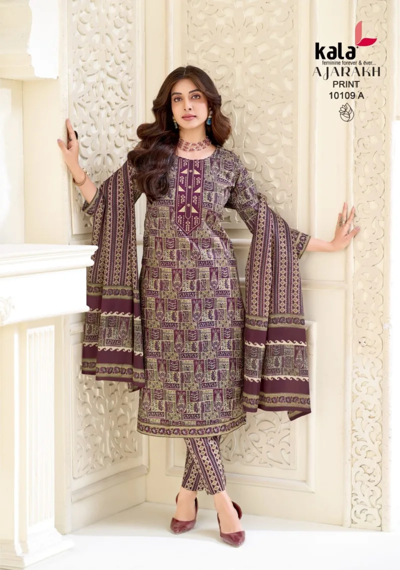 Ajarakh Vol 1 By Kala Cotton Readymade Kurti With Bottom Dupatta 